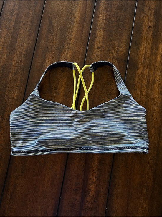 lululemon athletica Other - lululemon athletica Gray Striped Sports Bra with Neon Yellow Crisscross Straps